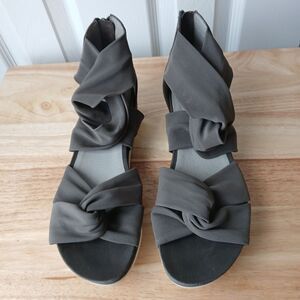 Eileen Fisher Zanya Knotted Mesh Sandals Shoes In Graphite Gray Sz 7.5 Zip Back